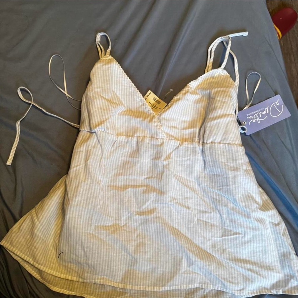 Aeropostale Light Blue and White Striped Camisole
